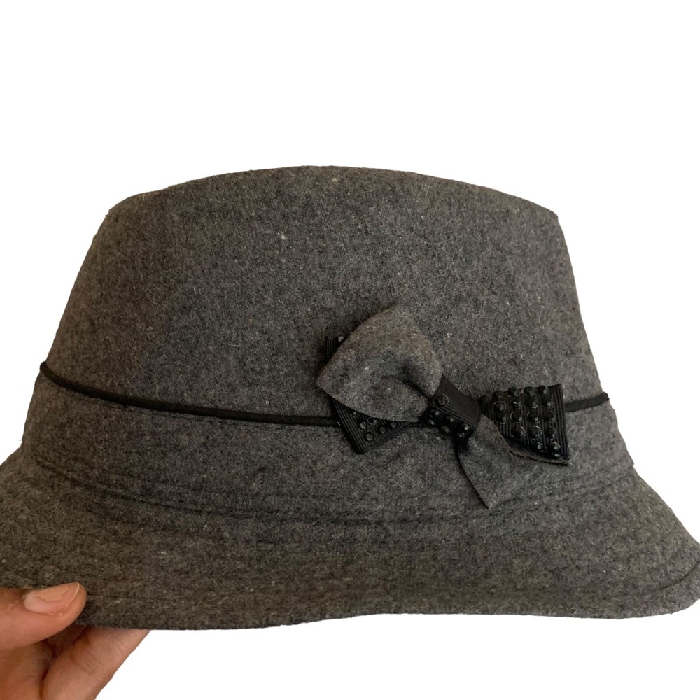 Something Special Gray medium wool poly fedora hat with glitter bow detail